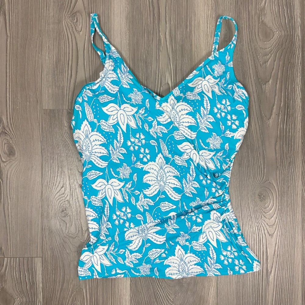 Beach House Swim Blue & White Floral Tankini Swimsuit Top - SIZE 14 Underwire
